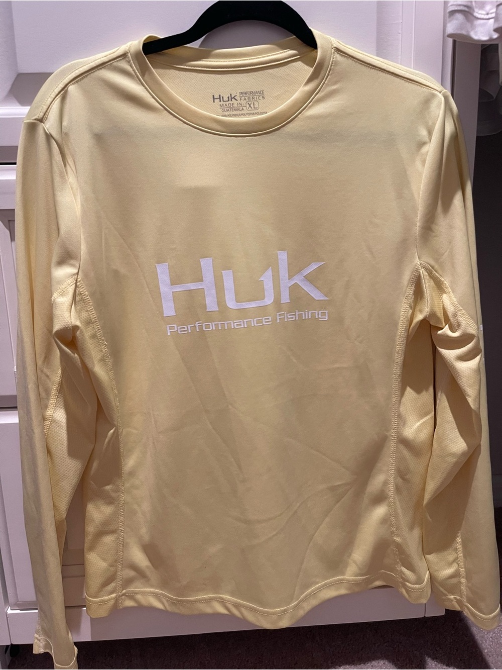 Huk Yellow Crewneck Performance Fishing Shirt
